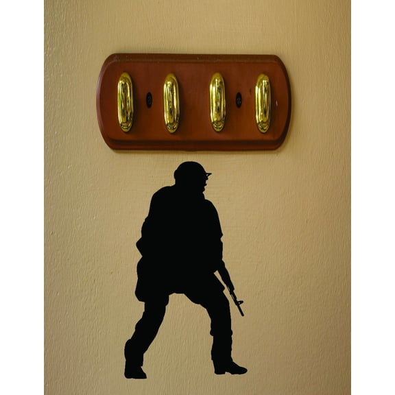 Army Fighting War Soldier Gun Silhouette Peel & Stick Sticker Vinyl Wall Decal 12x18 Inches