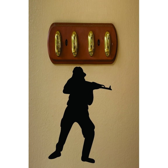 Army Fighting War Soldier Gun Silhouette Peel & Stick Sticker Vinyl Wall Decal 12x18 Inches