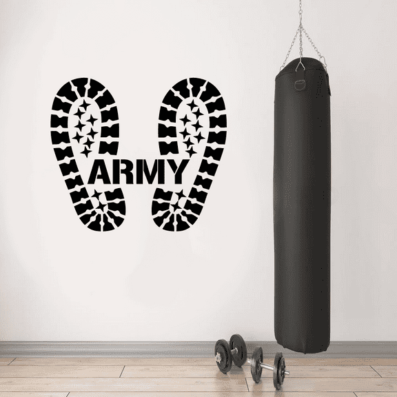 Army Foot Steps - Army Military Men Soldier Troops Foot Step Silhouette Vinyl Wall Art Wall Decal Wall Sticker Decoration for Boys Girls Home Room Bedroom Play Area Living Room Decor Size (18x20 inch)