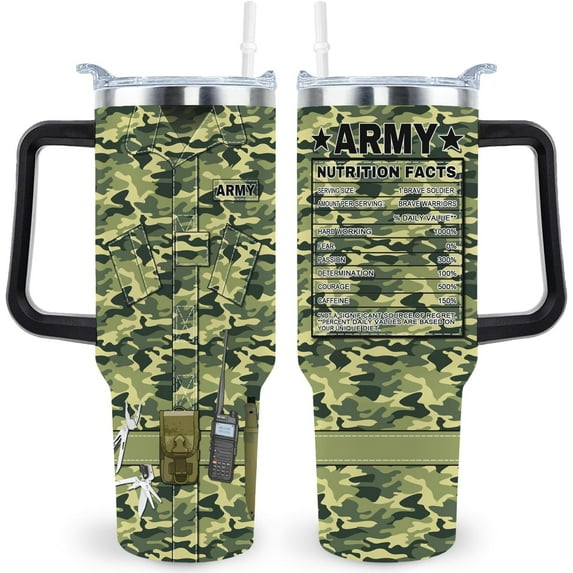 Army Gifts Military Gifts For Women Men Veteran Day Gifts Military Tumbler Cup 40 Oz Army Travel Mug With Lid Straw and Handle