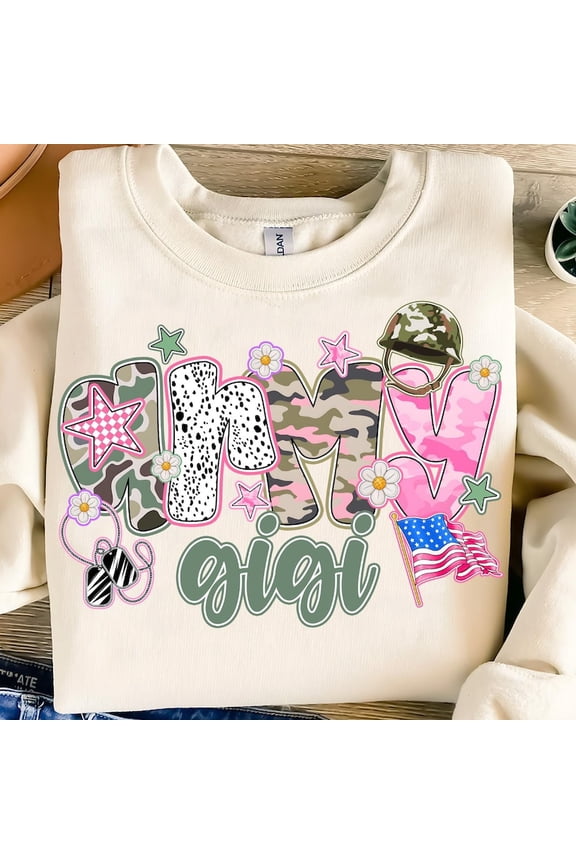 Army Gigi Camo Sweatshirt, Patriotic Grandma Shirt for Military Family, Red White Blue Support Pullover