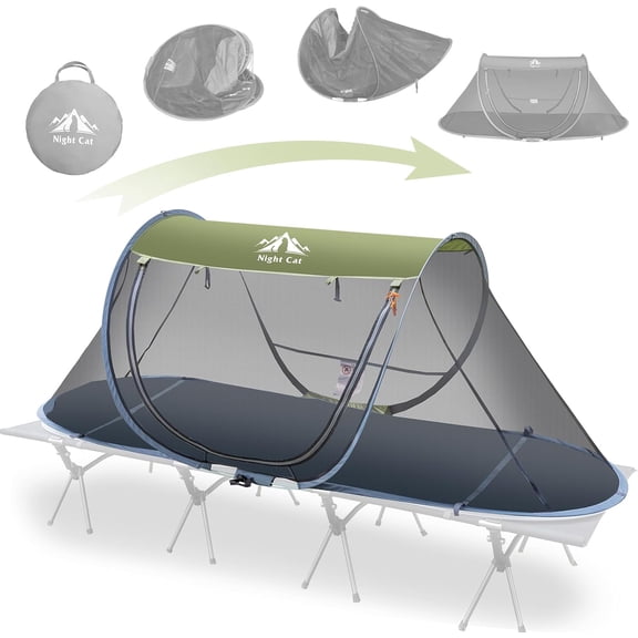 Army Green 1-Person Pop-Up Mosquito Tent Camping Bug Screen Shelter with Zipper Door and 4 Windows