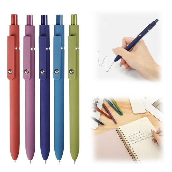 Army Green 5-Pack Retractable Gel Pens with Quick-Dry Ink and Clip Design for Smooth Writing