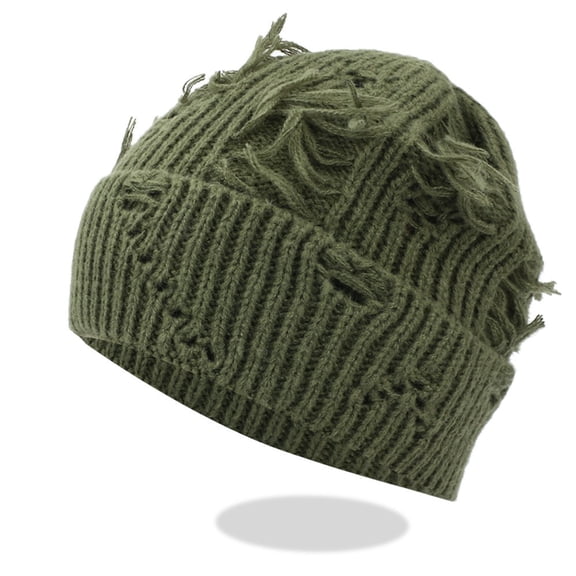Army Green Army Green Broken Hole Beanie With Hip Hop Flair And Stretchy Fit For Casual Wear