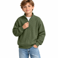 thumbnail image 1 of Army Green Boys Waffle Knit Full Zip Sweatshirt Size 13-14 Years,Stand Collar Long Sleeve Jacket,Casual Athletic Tops for School Daily Wear Fall Spring Outfits, 1 of 9