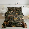thumbnail image 1 of Army Green Camouflage Comforter Set Full 3d Bear Elk Deer Bedding Set,Reindeer Moose Grunge Tree Branch Quilt Vintage Plant Leaf Duvet Insert,Retro Camo Farmhouse Rustic Home Decor, 1 of 5