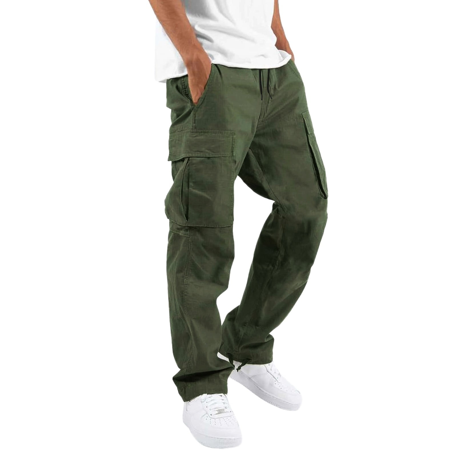Army Green Cargo Pants Mens Street Casual Sports Multi Pocket Foot Hat ...