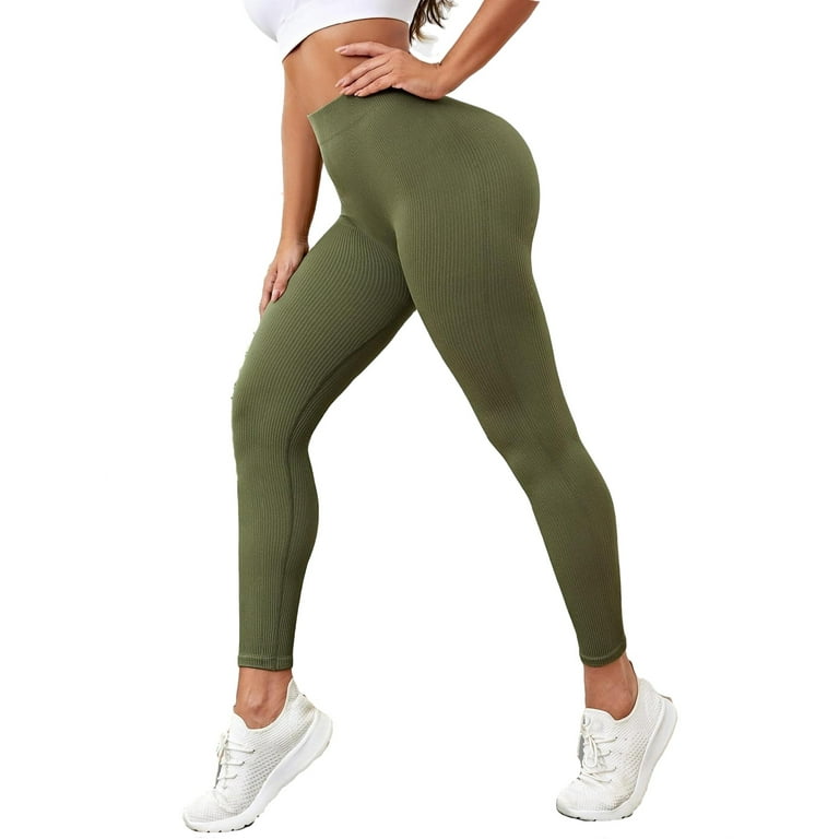 Army Green Cropped Active Bottoms Women's Sports Leggings (Women's