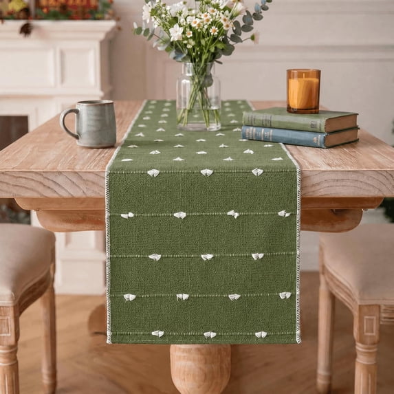 Rustic Modern Table Runner Army Green Farbic Rustic Cotton Woven Table Runner, Farmhouse Spring ...