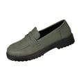 thumbnail image 1 of Army Green Female Frosted British Style Loafers With Round Toe And Thick Heel For Fall Winter Comfortable And Thick Sole, 1 of 9