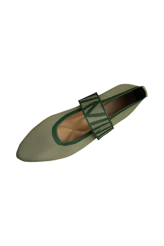 Army Green Female Summer Flying Woven Pointed Toe Loafers, Nylon Spandex Material Loafers, Comfort Fit, Leisure Footwear