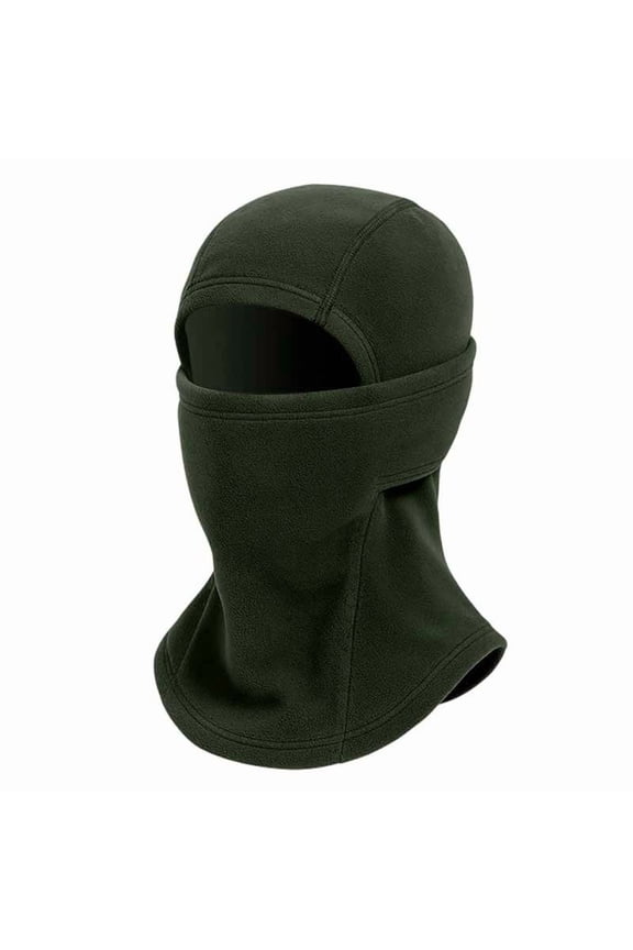 Army Green Full Face Thermal Mask For Men With Solid Color Design Cold Proof Head Cover Fleece Windproof For Multi-Purpose Use