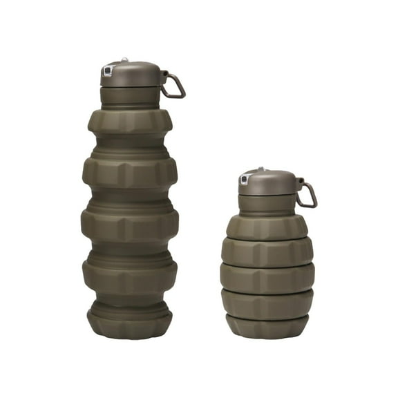 Army Green Grenade Shaped Silicone Folding Water Bottle, Portable Sports Cup 500Ml, Leak-Proof Collapsible Design, 8.27X2.95In, 0.331Lb - Ideal For Hiking, Cycling, Fitness