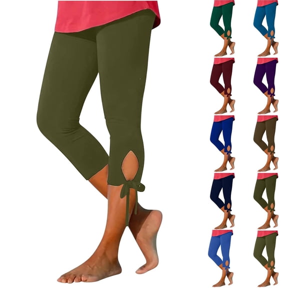 Capris for Seniors Stretchy Buttery Soft Capri Leggings Athletic Workout Cropped Elastic High Waisted Yoga Pants Army Green L