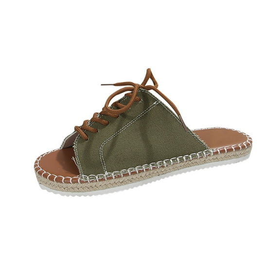 Army Green Ladies Bohemian Roman Flat Slippers Round Toe Shoes For Summer Leisure