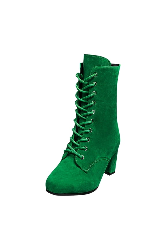 Army Green Ladies Boots With Front-Strap Design And Suede For Height Boost Comfortable For Fall Winter Leisure