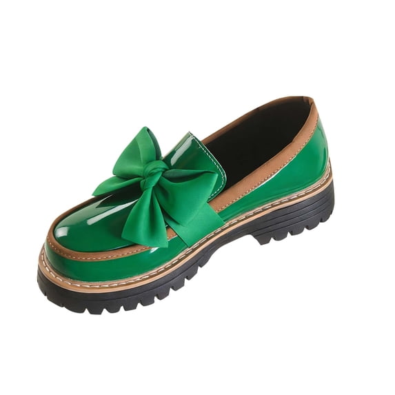 Army Green Ladies Casual Loafers Featuring Decorative Bow Accent Chunky Sole Wide Width Available In Earth Tone Comfortable For All Day Wear Spring Summer