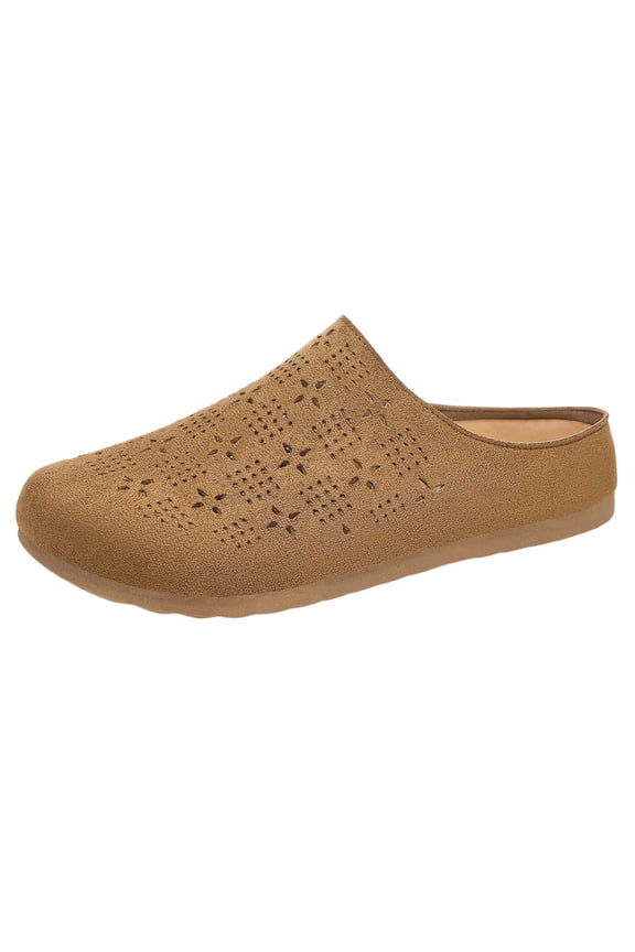 Army Green Ladies Closed Toe Round Toe Slippers Hollow Out Shallow Mouth Low Top Lightweight Flat Soft Sole For Daily Outdoor Leisure Wearing