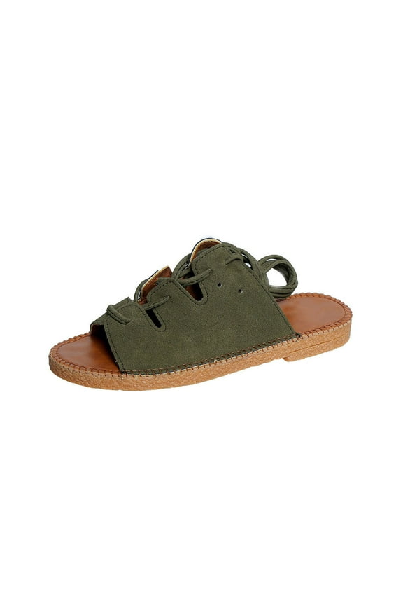 Army Green Ladies Fashion Round Toe Sandals With Comfortable Foot Ring Strap Design For Summer Beach Activities