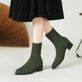 thumbnail image 1 of Army Green Women'S Knitted Sock Ankle Boots Pointed Toe Chunky High Heel Elastic Solid Color Fashion Casual Shoes Size 36 Eu Weight 1.30 Lb, 1 of 5