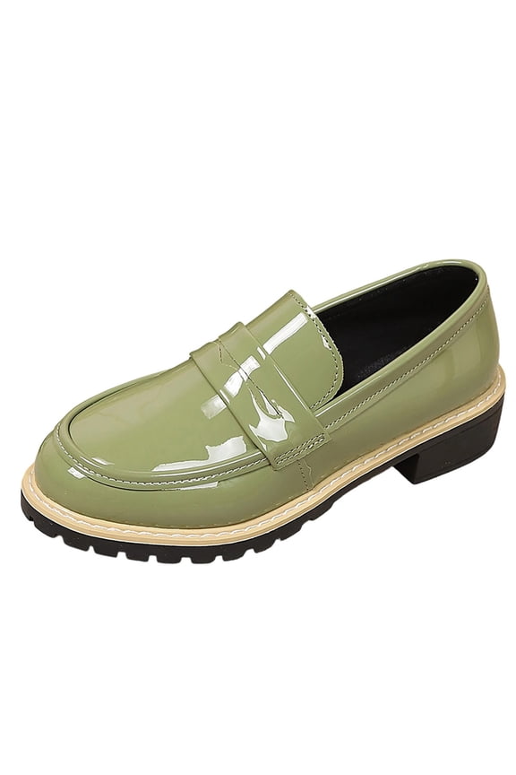 Army Green Ladies Leisure Loafers With British Style And Thick Heel For Fall And Winter Use