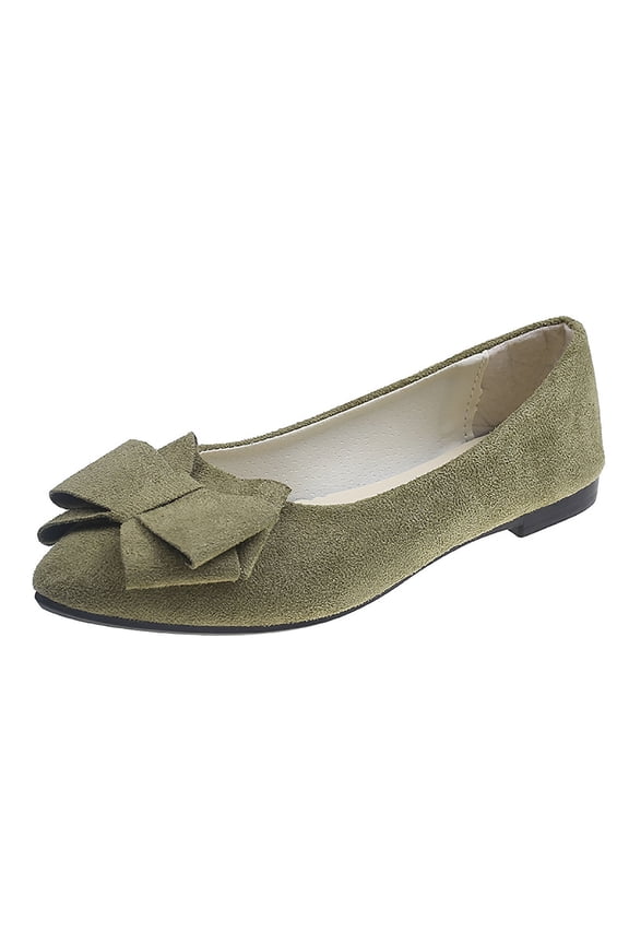 Army Green Ladies Pointed Toe Flat Shoes Featuring Bow Design, Slip On Loafers For Women Fashionable Casual Look, 2026 Breathable Mesh Flats