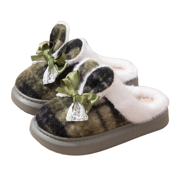 Army Green Ladies Stylish Platform Bow Detail Flat Sole Versatile Piece Outdoor Wear Autumn Winter Home Fashion Sandals For Everyday Wear