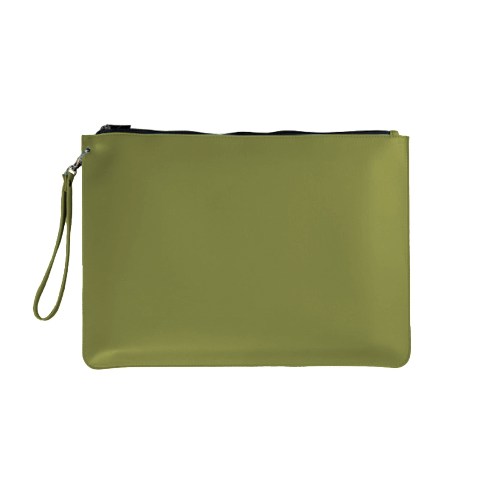 Army Green Leather Document Bag With Detachable Handle, Metal Zipper ...