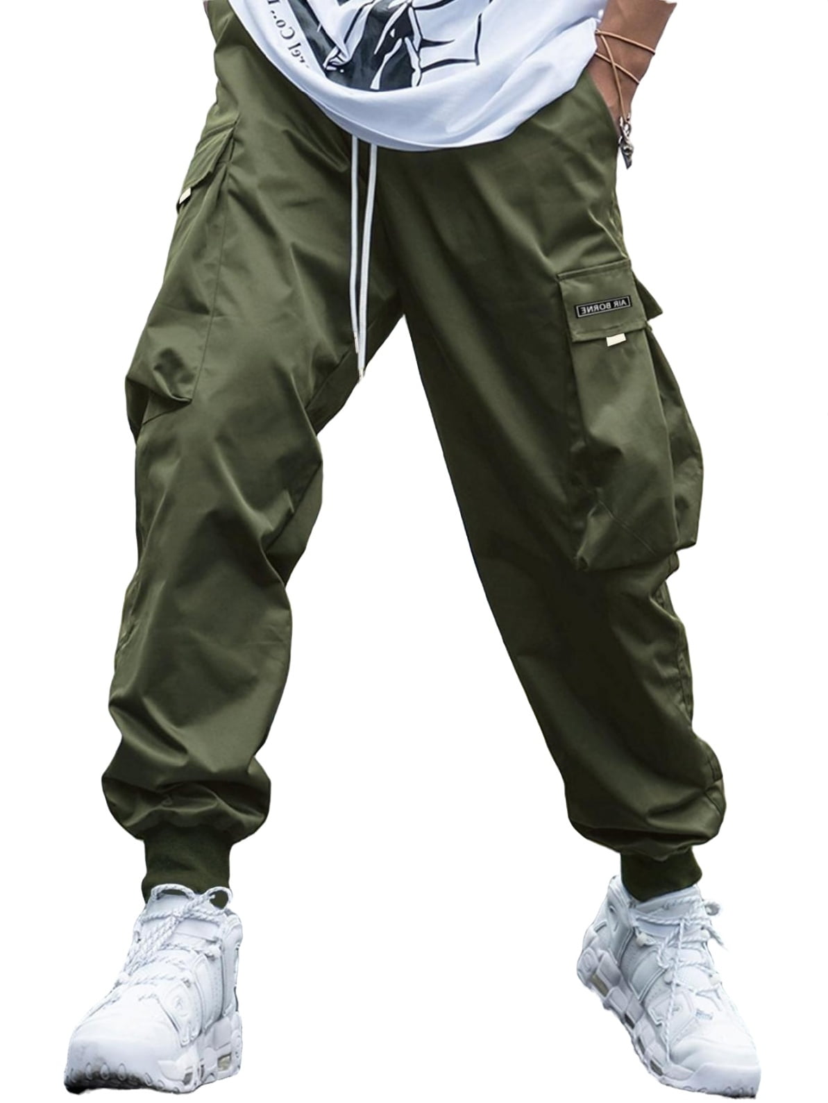 Army Green Letter Pocket Street Cargo Pants Men Clothing Men Pants