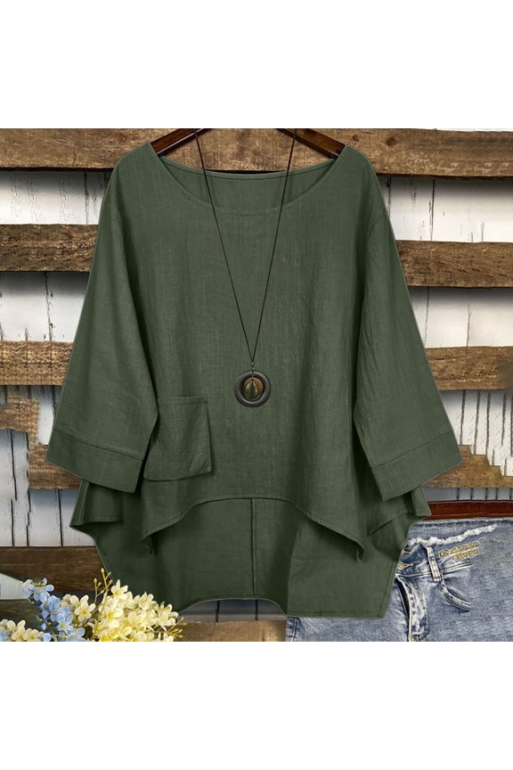 Army Green M WIZUTIZ Tops for Women Trendy up to 50% Off Pure Colour Sports Fashion Tunics T-shirt Round Neck Linen Solid Tshirts Fluffy Ladies Blouse Plus Ultra Soft Tshirt Lightweight Short Sleeve