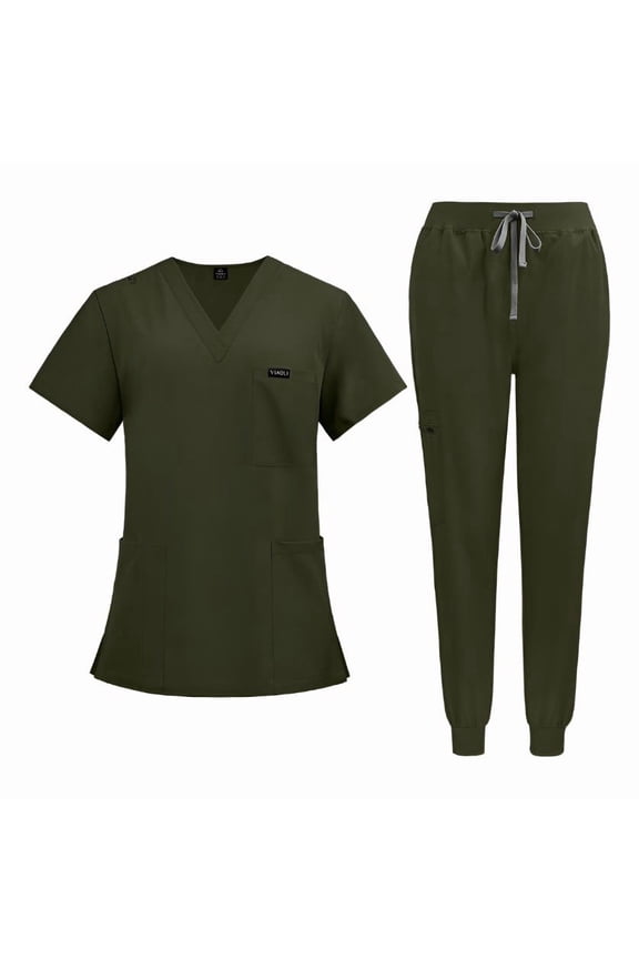 Army Green Medical Scrubs Uniforms Set Doctor Short Sleeve Surgical Uniforms Unisex Shirt & Pant Surgical Uniforms Set