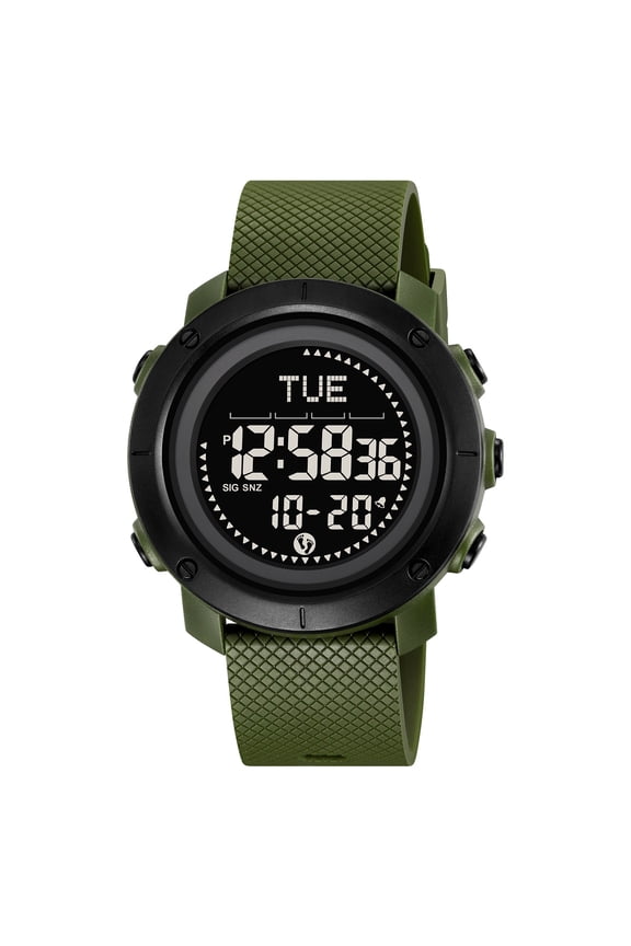 Army Green Men'S Digital Sports Watch Outdoor Waterproof Stopwatch Alarm Led Display Wristwatch For Running Hiking Fishing With Durable Strap