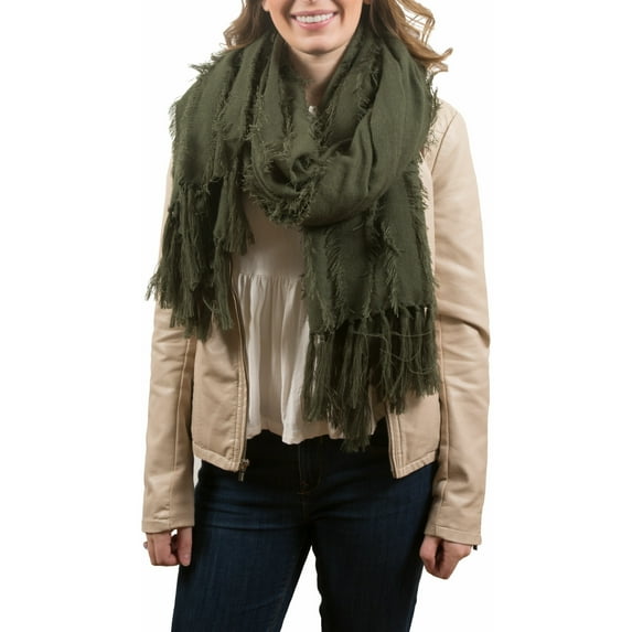 Army Green - Oversized Frayed Scarf