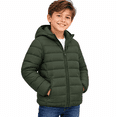 thumbnail image 1 of Army Green Padded Jacket for Boys Size 9-10 Years, Lightweight Warm School Day Layer for Boys, 1 of 7