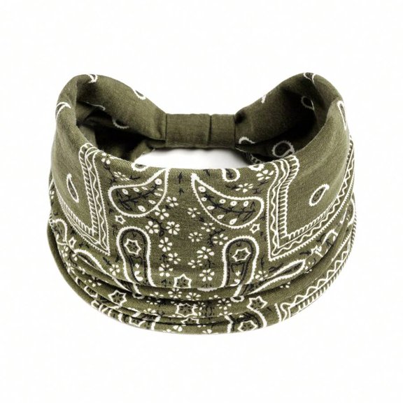 Army Green Paisley Print Turban Headband One Size Soft Stretch Hair Wrap - 1 Pack