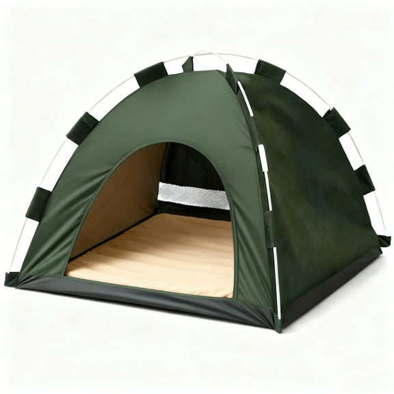 Army Green Pet Tent with Waterproof Floor & Ventilation, Easy Setup Indoor/Outdoor Dog & Cat House for Camping Travel Home, Fits 14-19 inch Mattress