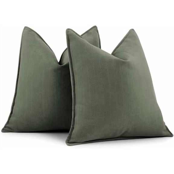 Army Green Pillow Covers 16x16 Set of 2 Chenille Throw Pillow Covers with Elegant Design Soft and Luxurious Decorative Throw Pillows for Couch, Bed, and Home Decor