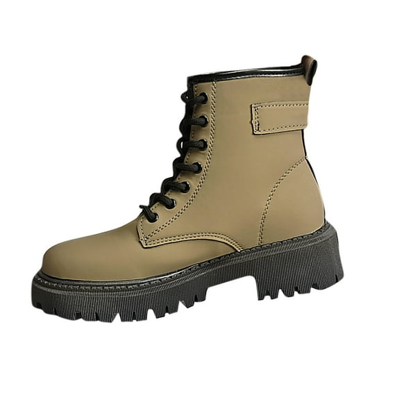 Army Green Round Toe Mid Calf Boots Women Mid Heel Platform Casual Boots Synthetic Leather Comfort Fit