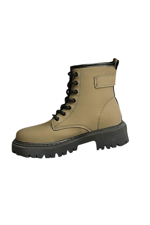 Army Green Round Toe Mid Calf Boots Women Mid Heel Platform Casual Boots Synthetic Leather Comfort Fit