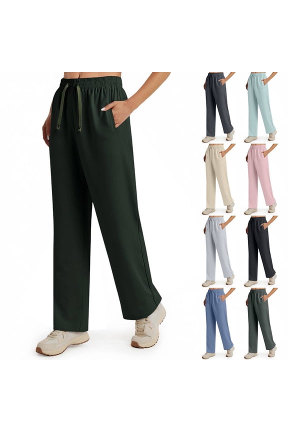 Womens Sun Protection Pants Summer UPF 50+ Pants Drawstring Stretch Quick Dry Athletic Hiking Pant Travel Pant Wide Leg Trouser Army Green S