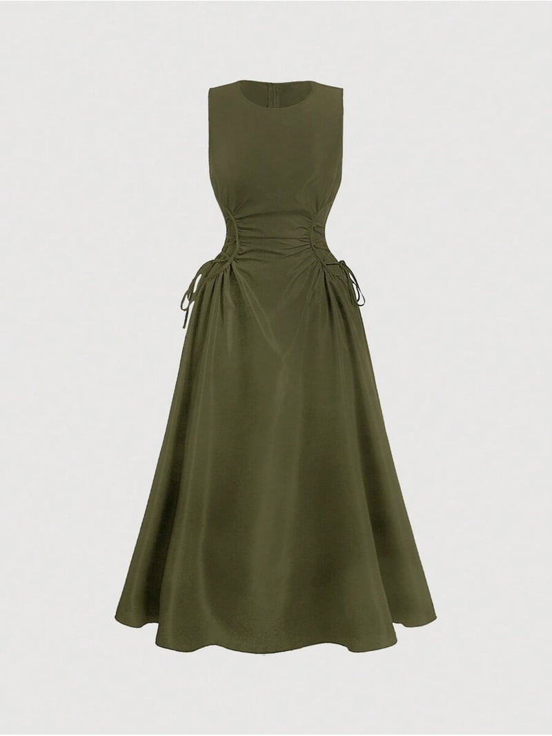 green ruched side dress Ruched Side Ruffle Tulip Mini Dress in Dark Green Green L