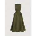 thumbnail image 1 of Army Green Solid Ruched Side Tie Sleeveless A-Line Dress For Women, 1 of 5