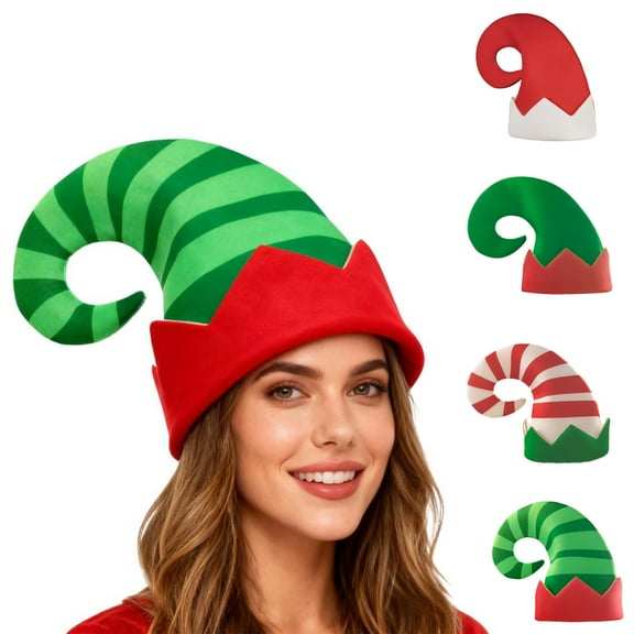 Army Green Striped Elf Beanie Hat for Adults One Size - Christmas Hats Adults and Funny Christmas Hats for Holiday Parties and Indoor Decor