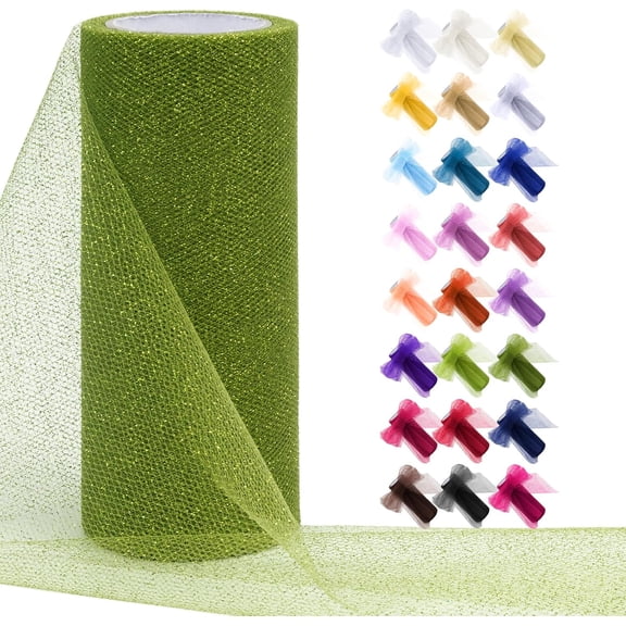 Army Green Tulle Fabric Roll 6 Inch 10 Yards Sparkle Ribbon Netting Christmas Halloween Deco Mesh for Gift Wrapping Skirt Wedding Decorations DIY Crafts inch x yards (Glitter)