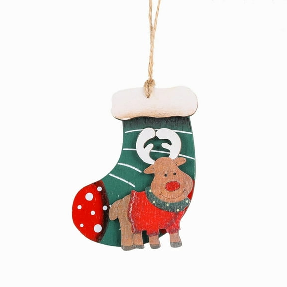 Army Green Vintage Wooden Reindeer Stocking Hanging Ornament, Rustic Christmas Tree Decor For Fireplace Or Wall, Hand-Painted Design For Holiday Party Home Accent