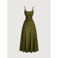 thumbnail image 1 of Army Green Waist Ruched Swing Slip Dress For Women, Tea-Length A-Line Summer Dress, 1 of 4