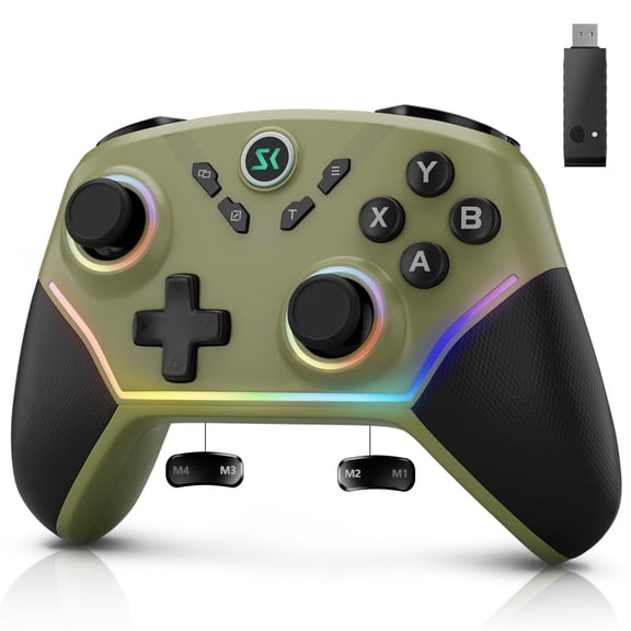 Army Green Wireless Controller, 2.4G, Hall Joysticks & Triggers, 1200mAh, 4 Programmable Buttons, RGB, for PC/Switch/iOS/Android/Steam