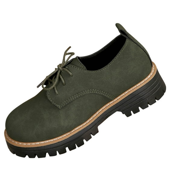 Army Green Women'S Casual Loafers Shoes Round Toe Lace Up Mid Heel Comfortable Slip On Outdoor Size 41 Foot Length 10.04In
