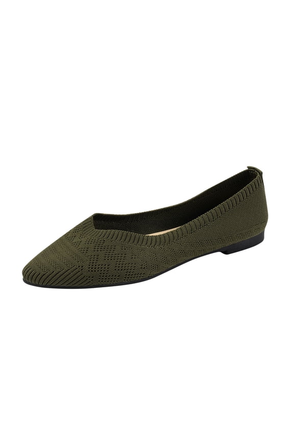 Army Green Women'S Flats Low Heel Breathable Knitted Upper Lightweight Comfortable Footwear Suitable For Daily Walking And Casual Outdoor Activities Size 40