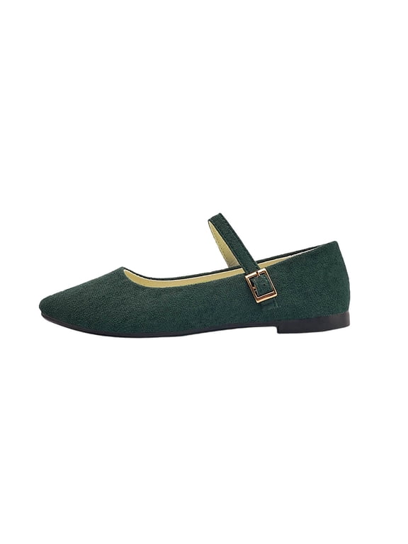 Army Green Women'S Pointed Toe One Button Flats For Women Army Green Low Heel Faux Suede Casual Slip On Dressy Shoes